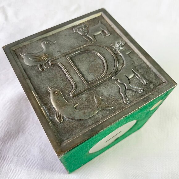 Décor | 🇭🇰 Vintage Pewter Coin Bank, Alphabet Block, Nursery, Made in Hong Kong - Picture 6 of 10